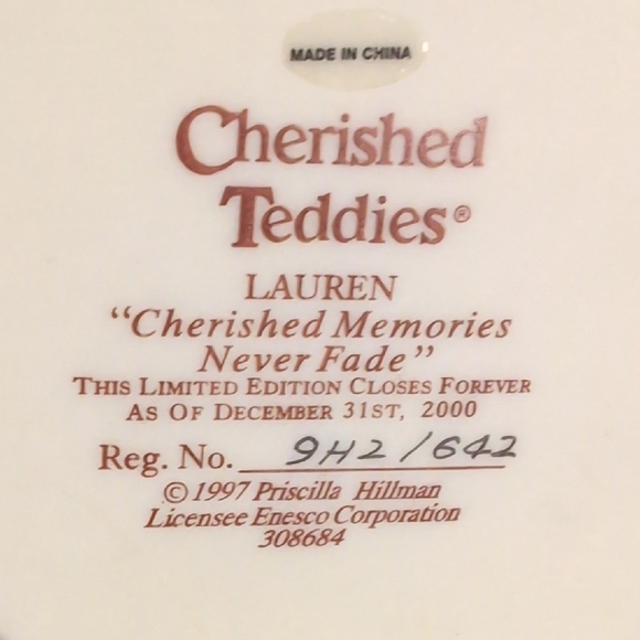 Cherished Teddies Limited Edition 2000 Brown and Cream Figurines - Picture 7 of 7